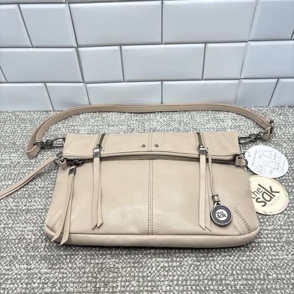 The‎ Sak Leather Crossbody Clutch Daniel Fold Over Adjustable Strap Pockets NWT - Picture 1 of 16